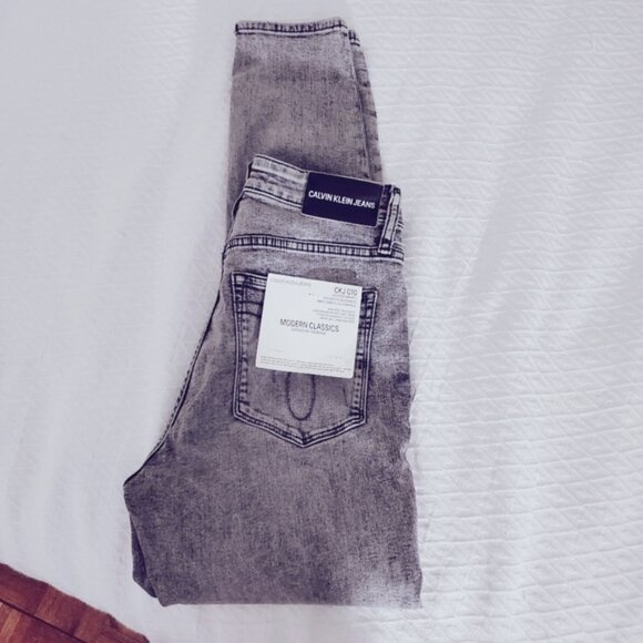 CALVIN KLEIN High Rise Skinny Modern Skinny Jeans- Black-Grey Stone Wash - Picture 4 of 16